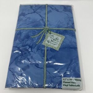 NEW KANE Casual Lifestyles 52" X 70" Oblong Flannel Back Vinyl Tablecloth Blue
